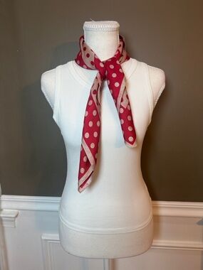 Marc Jacobs Vintage Silk Polka Dot Scarf Red Cream Y2K Italy 27”